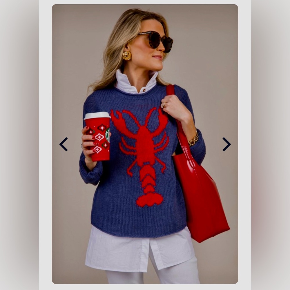 Wishlist Navy Crewneck Sweater with Red Lobster Graphic